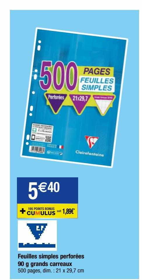 feuilles simples perforées 90 g grands carreaux
