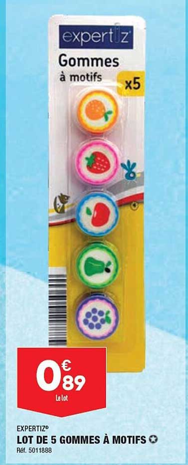 Lot De 5 Gommes à Motifs Expertiz