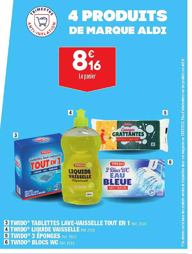 twido tablettes lave-vaisselle tout en 1, twido liquide vaisselle, twido 3 éponges, twido blocs wc