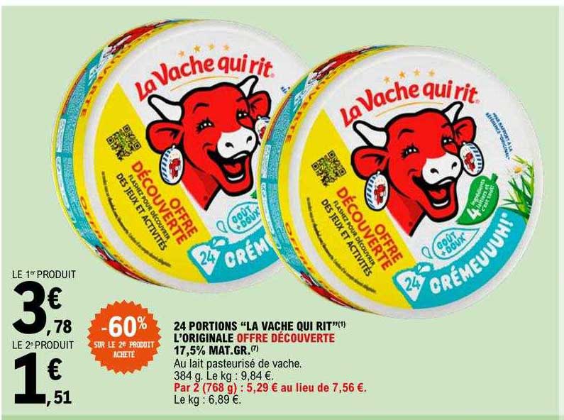 24 portions "la vache qui rit" l'originale offre découverte 17,5% mat.gr.