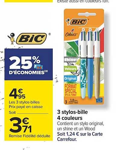 3 Stylos-bille 4 Couleurs Bic