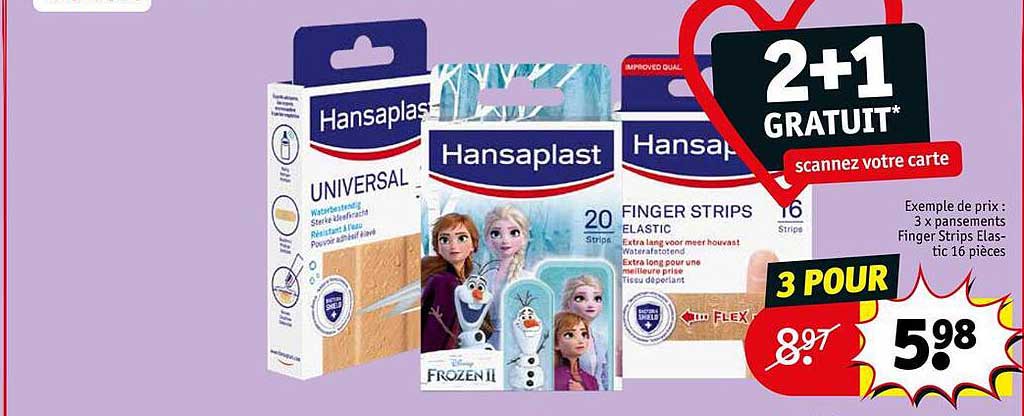 3 x  pansements finger strips élastic 16 pièces hansaplast
