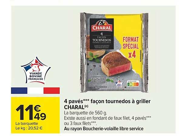 4 pavés façon tournedos à griller charal
