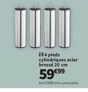4 pieds cylindriques acier brossé 20 cm