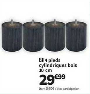 4 pieds cylindriques bois 10 cm