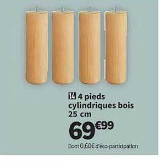 4 Pieds Cylindriques Bois 25 Cm