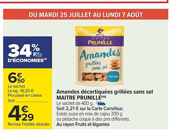 amandes décortiquées grillées sans sel maître prunille