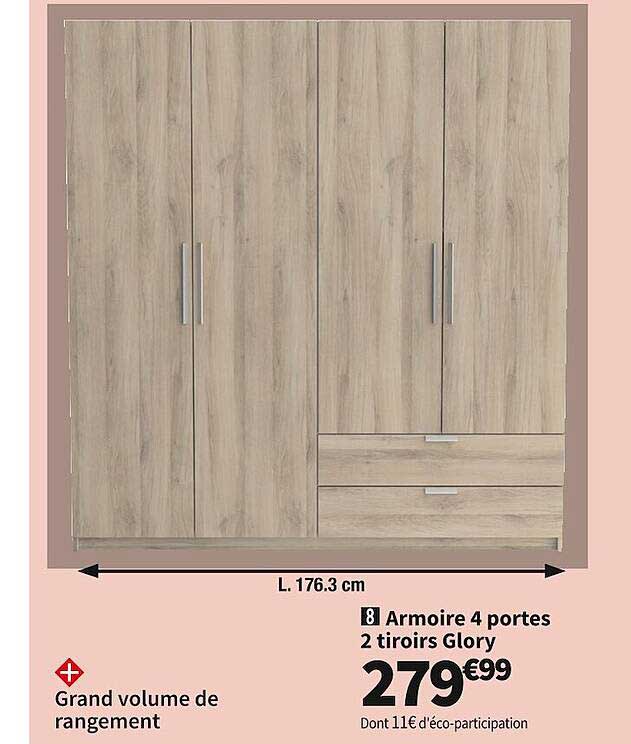 Armoire 4 Portes 2 Tiroirs Glory