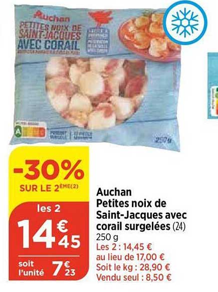 auchan petites noix de saint-jacques avec corail surgelées
