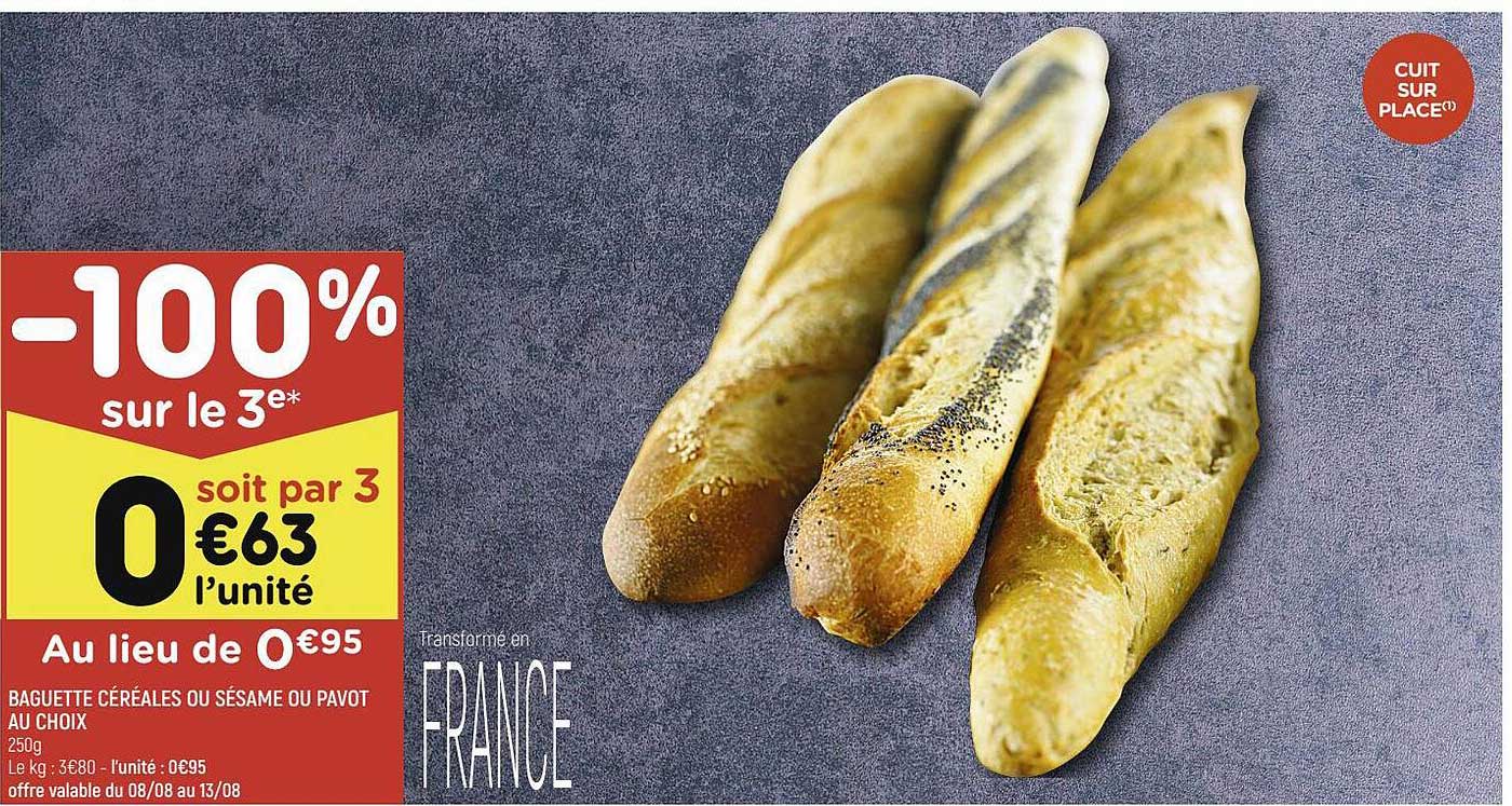 Baguette Céréales Ou Sésame Ou Pavot Au Choix