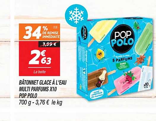 bâtonnet glace à l'eau multi parfums x 10 pop polo