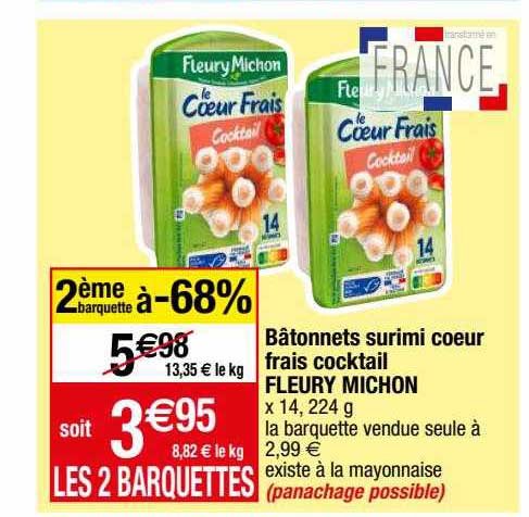 bâtonnets surimi cœur frais cocktail fleury michon