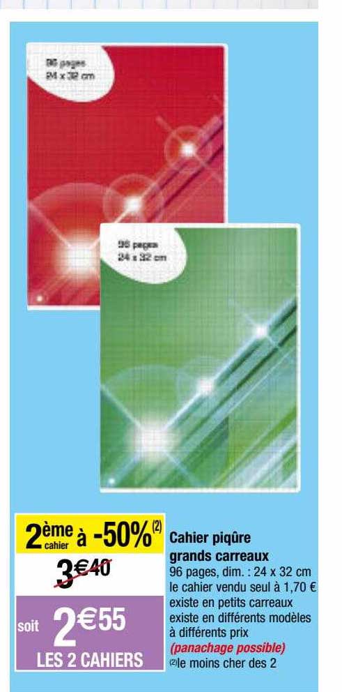 cahier piqûre grands carreaux