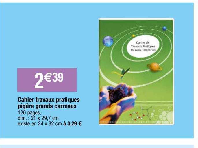 cahier travaux pratiques piqûre grands carreaux