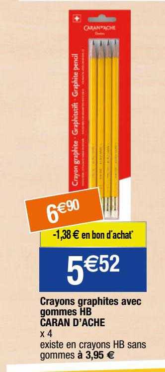 crayons graphites avec gommes hb caran d'ache
