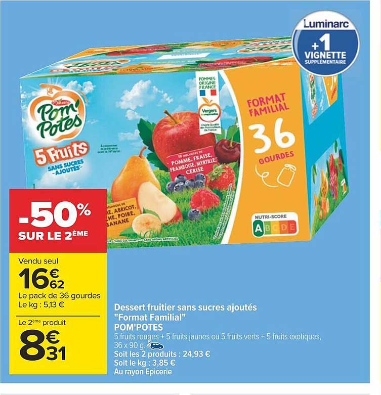 dessert fruitier sans sucres ajoutés "format familial" pom'potes