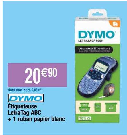 étiqueteuse letra tag abc + 1 ruban papier blanc dymo