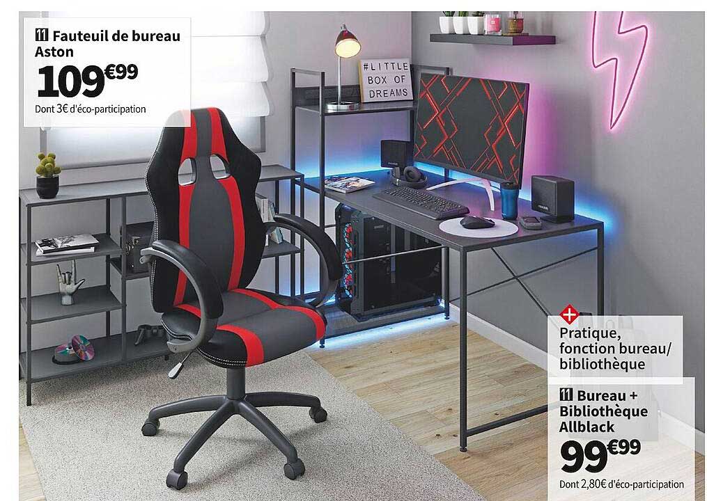 Fauteuil De Bureau Aston, Bureau + Bibliothèque Allblack