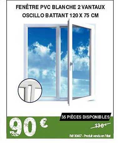 fenêtre pvc blanche 2 vantaux oscillo battant 120 x 75 cm