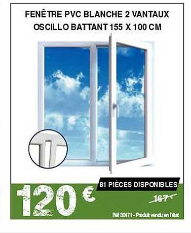 fenêtre pvc blanche 2 vantaux oscillo battant 155 x 100 cm