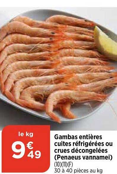 Gambas Entières Cuites Réfrigérées Ou Crues Décongelées (penaeus Vannamei)