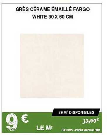 grès cérame émaillé fargo white 30 x 60 cm