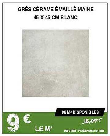 grès cérame émaillé maine 45 x 45 cm blanc