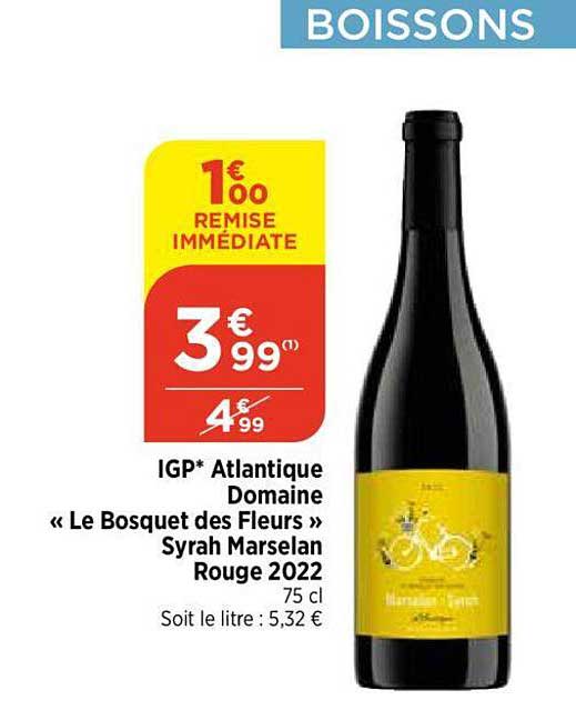 igp atlantique domaine «le bosquet des fleurs» syrah marselan rouge 2022