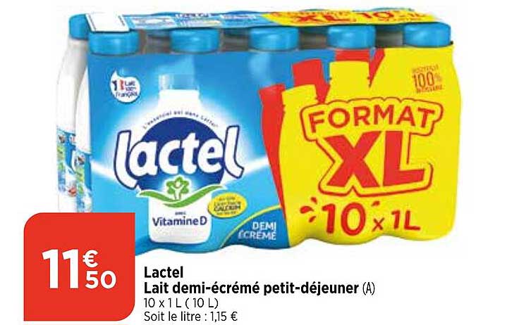 lactel lait demi-écrémé petit-déjeuner