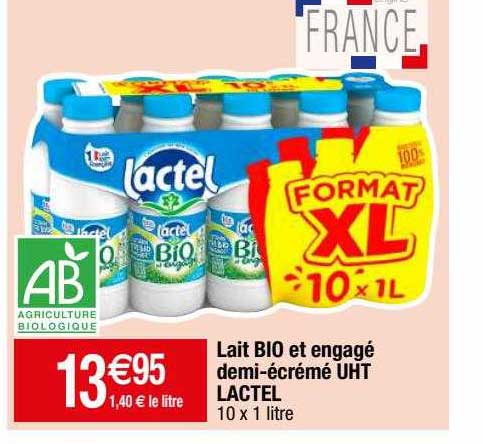 lait bio et engagé demi-écrémé uht lactel
