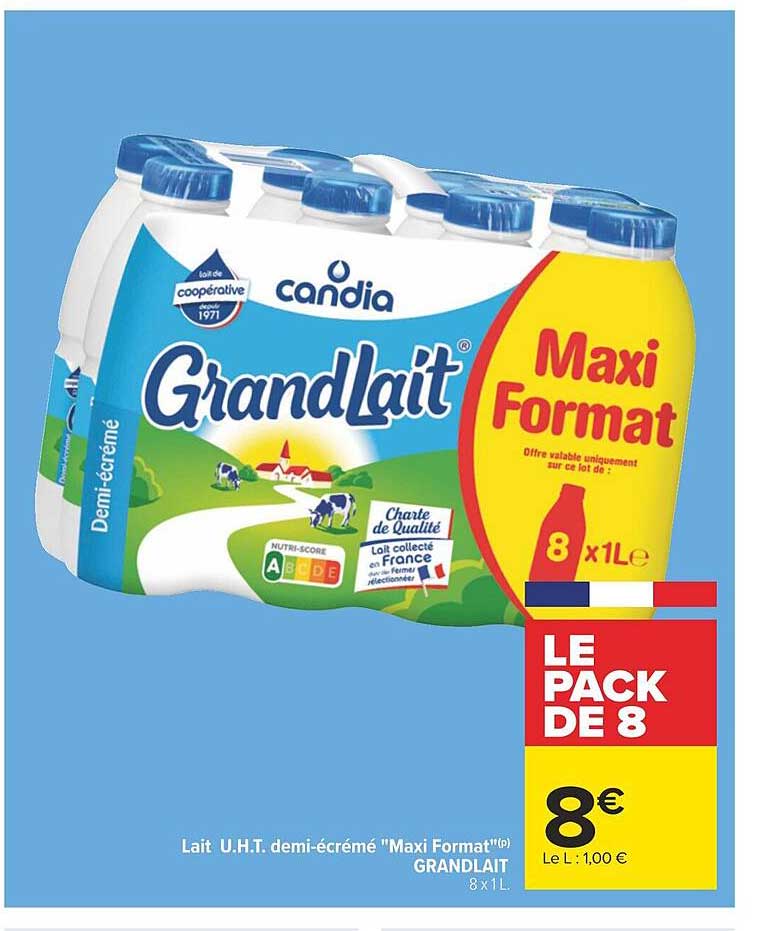 lait u.h.t. demi-écrémé "maxi format" grandlait