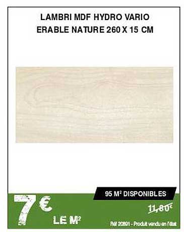 lambri mdf hydro vario érable nature 260 x 15 cm