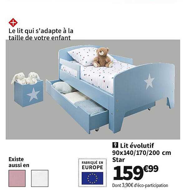 lit évolutif 90 x 140/170/200 cm