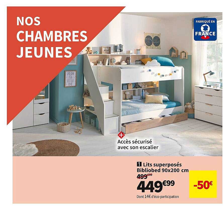 lits superposés bibliobed 90 x 200 cm