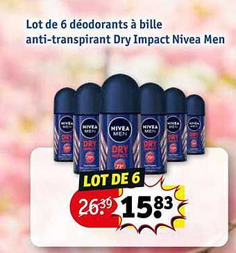 lot de 6 déodorants à bille anti-transpirant dry impact nivea men