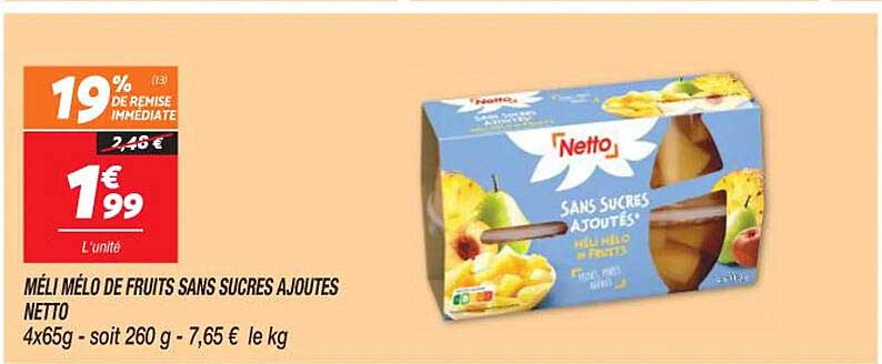 méli mélo de fruits sans sucres ajoutés netto