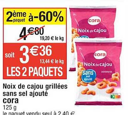 noix de cajou grillées sans sel ajouté cora