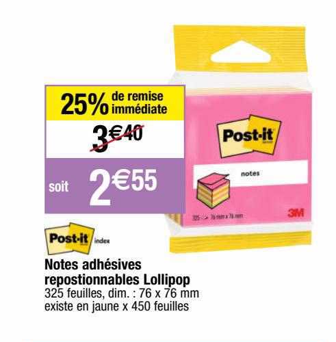 notes adhésives repositionnables lollipop post-it