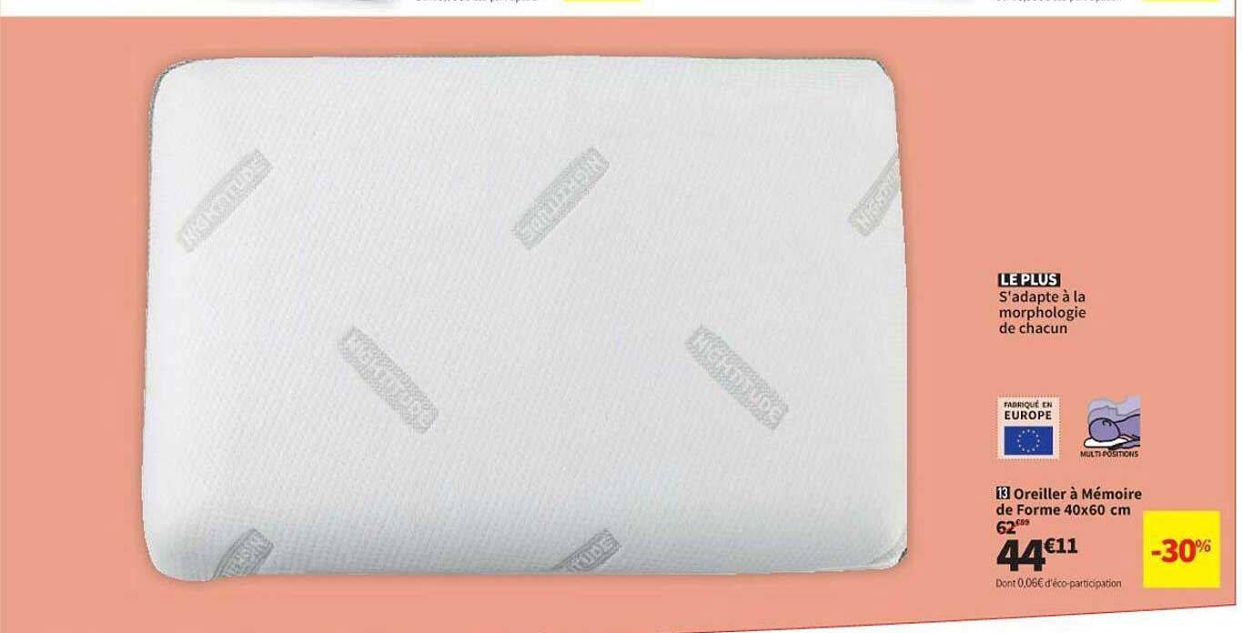 Oreiller à Mémoire De Forme 40 X 60 Cm