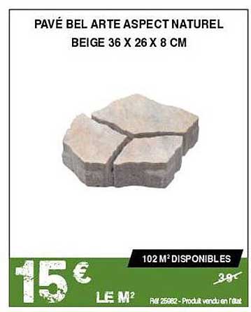 pavé bel arte aspect naturel beige 36 x 26 x 8 cm