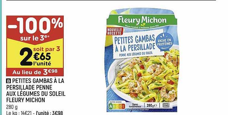 petites gambas à la persillade penne aux légumes du soleil fleury michon