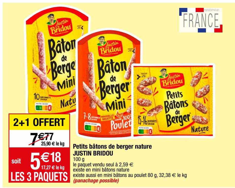 petits bâtons de berger nature justin bridou