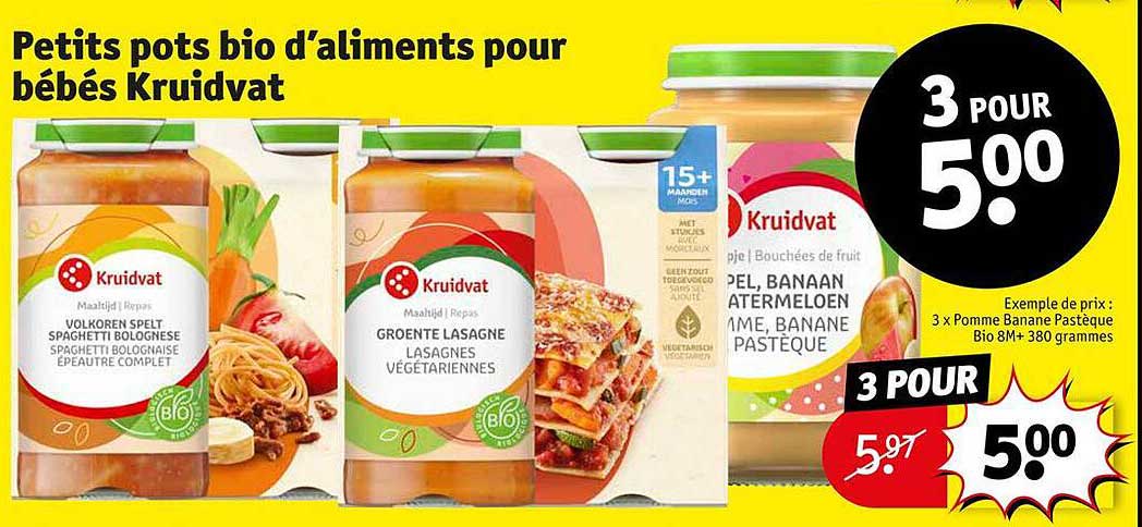 petits pots bio d'aliments pour bébés kruidvat