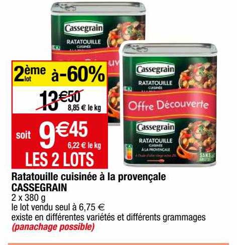 Ratatouille Cuisinée à La Provençale Cassegrain