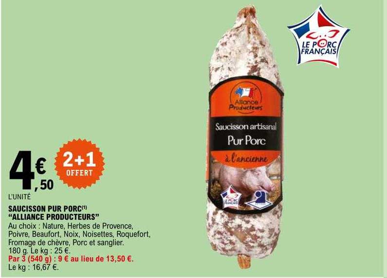 saucisson pur porc "alliance producteurs"