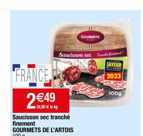 saucisson sec tranché finement gourmets de l'artois