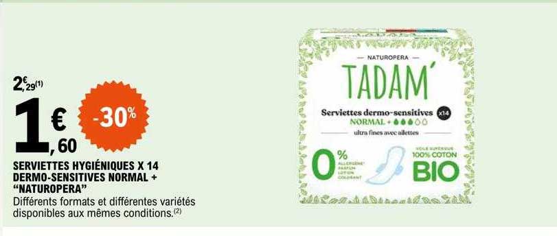 serviettes hygiéniques x 14 dermo-sensitives normal+ "naturopera"