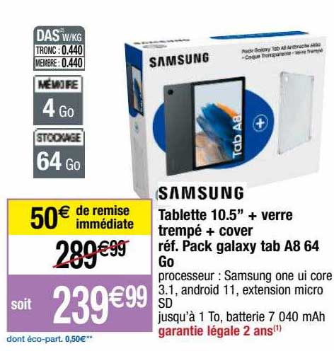 tablette 10.5q" + verre trempé + cover samsung