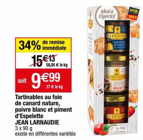 tartinables au foie de canard nature, poivre blanc et piment d'espelette jean larnaudie