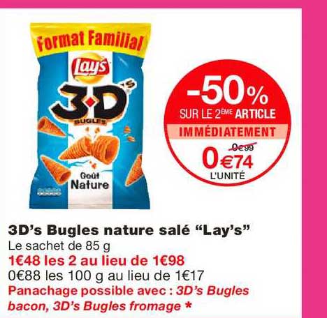 3d's Bugles Nature Salé Lay's -50% Sur Le 2ème Article Immédiatement